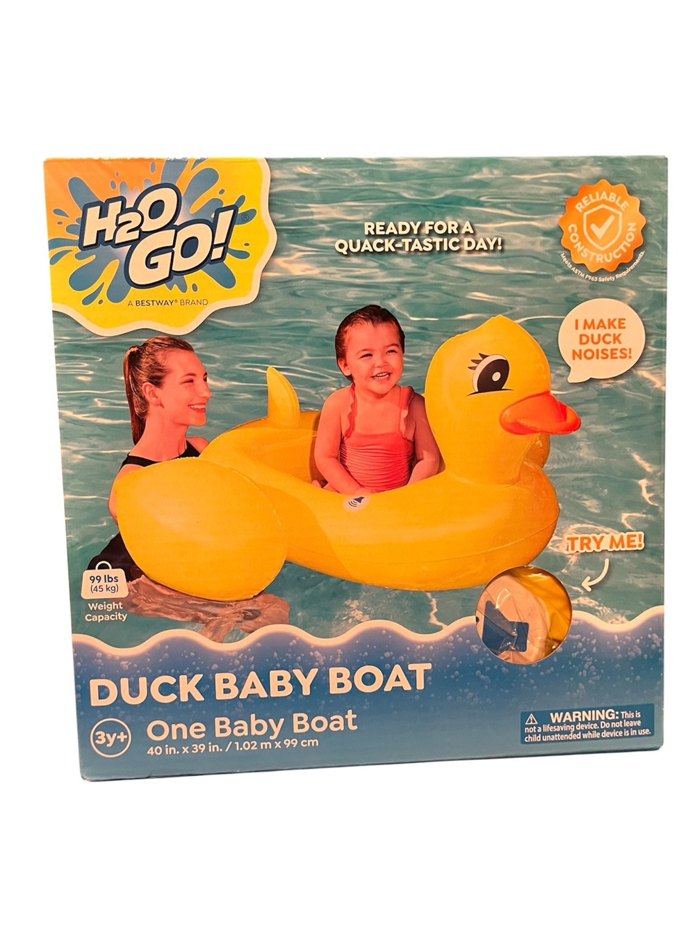 H2O Go! Bestway Yellow Duck Baby Boat Inflatable Kids Pool Float Duck Noises NEW